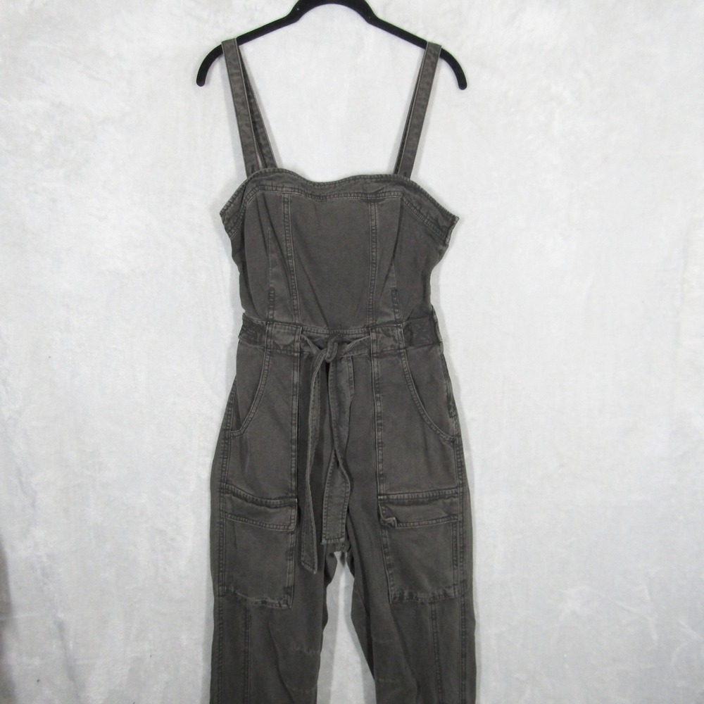 Free People Go West Utility Jumpsuit Washed Black Grey Size S Cutout Back Tie - Picture 4 of 16